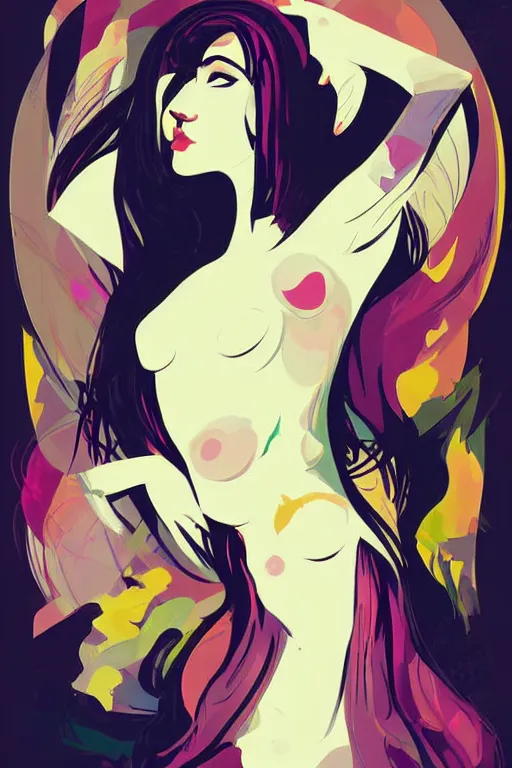 Image similar to vector style the abstract painting of an image of a lady artistic flat illustration, goth punk minimal figure art, soft colors mono chromatic, art in the style of Ross Tran and Greg Rutkowski and Alphonse Mucha