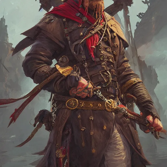 Image similar to pirate captain d & d, d & d style, trending on artstation, intricate, highly detailed, vivid painting, colorful, art by greg rutkowski