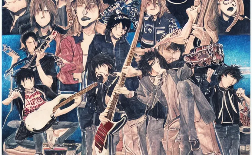 Image similar to yes band covers in a hyper surealism style, ultra detailed, in subtle colors, manga style.