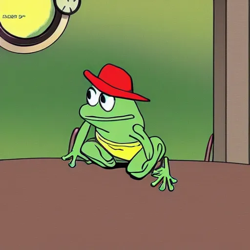 Image similar to frog running late for school, anime screenshot, shonen