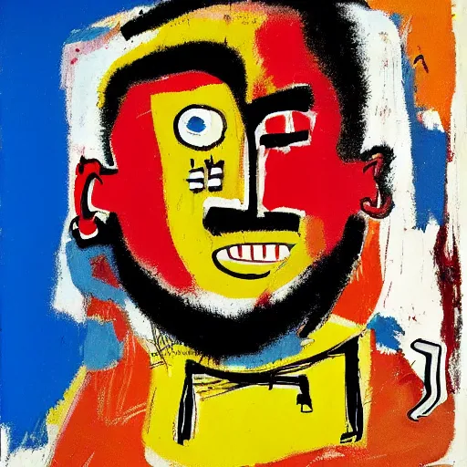Image similar to portrait of fat man by jean - michel basquiat. pollock, warhol, basquiat. texture