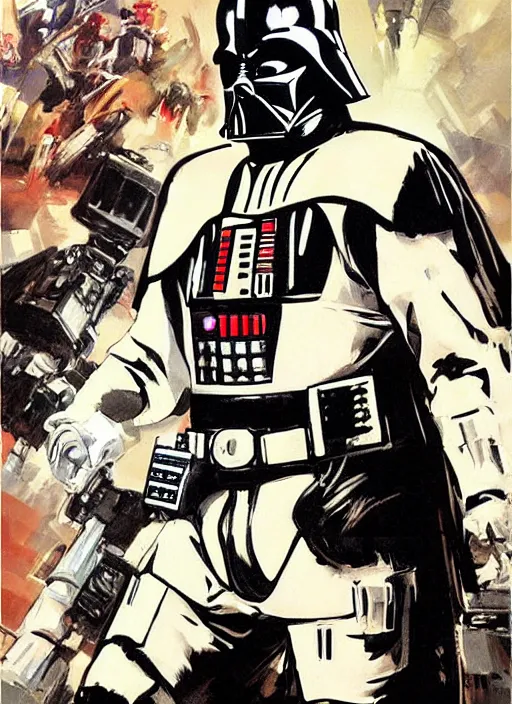 Prompt: pinochet as darth vader draw by john berkey and yoji shinkawa