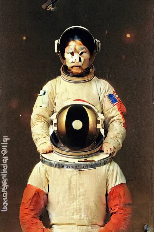 Image similar to portrait of a astronaut in astronaut helmets, chinese meticulous painting, by bouguereau
