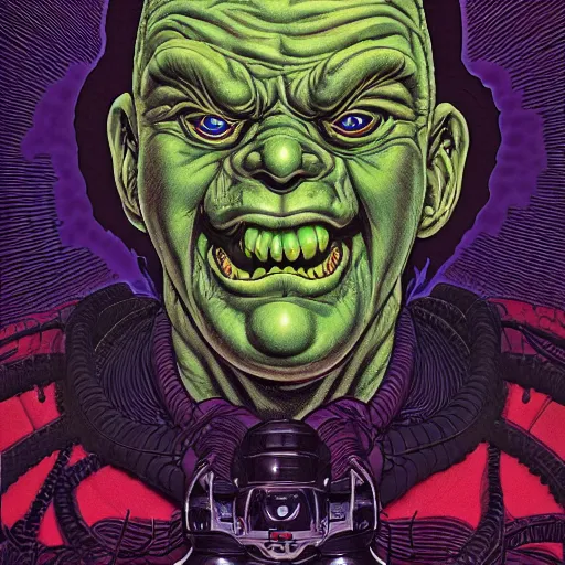 Prompt: portrait of crazy slimer, symmetrical, by yoichi hatakenaka, masamune shirow, josan gonzales and dan mumford, ayami kojima, takato yamamoto, barclay shaw, karol bak, chuck close