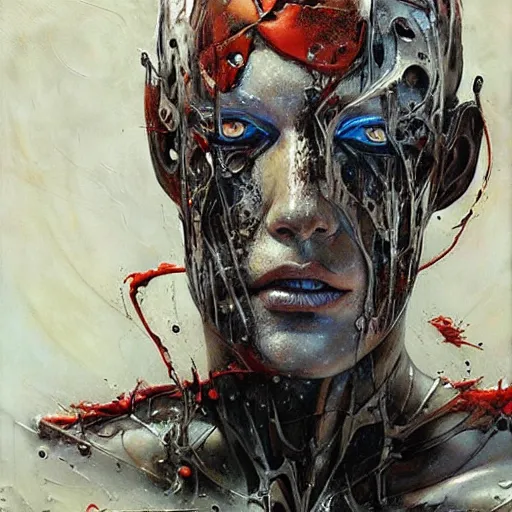 Prompt: melting cyborg, by karol bak, by guy denning