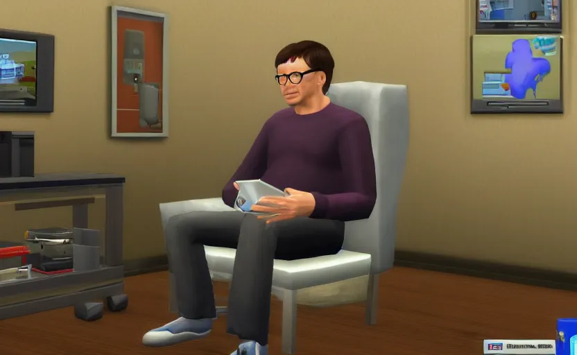 Image similar to bill gates wets himself in the sims 2, pc screenshot