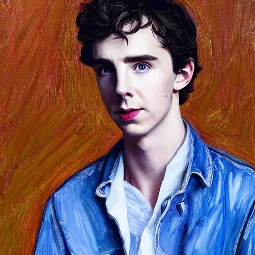 Prompt: a hybrid of benedict cumberbatch and freddie highmore and timothee chalamet, concert, on the stage, singer in the voice show, photo realistic, highly detailed, perfect face, oil painting