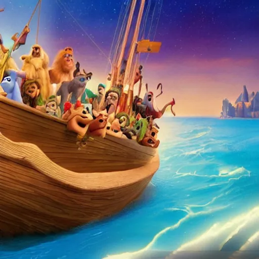 Prompt: Story of Noah's Ark as seen in Disney Pixar's Up (2009)