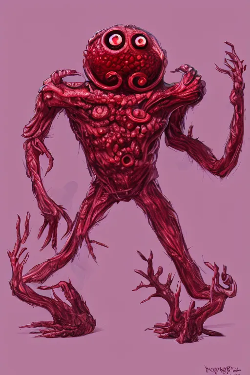 Image similar to a humanoid figure raspberry man monster, large eyes, highly detailed, digital art, sharp focus, trending on art station, anime art style