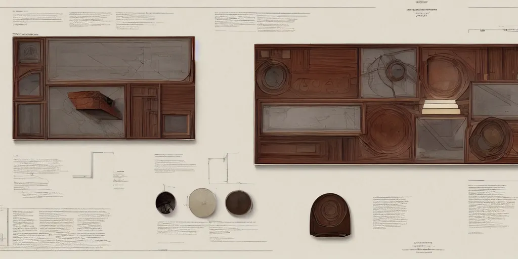 Prompt: furniture design art deco, design sheet, Moebius, Greg Rutkowski, Zabrocki, Karlkka, Jayison Devadas, Phuoc Quan, trending on Artstation, 8K, ultra wide angle, zenith view, pincushion lens effect