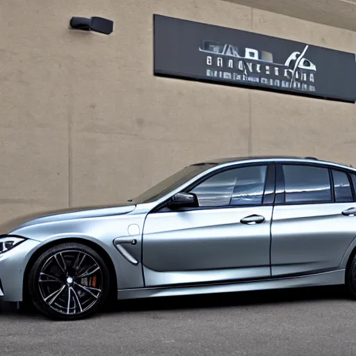 Prompt: nardo gray bmw 3. 2 0 grand coupe, black tinted windows, shiny, 4 k, 8 k hd