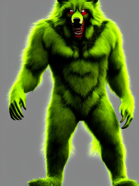 Prompt: cute handsome cuddly werewolf from van helsing unreal engine hyperreallistic render 8k character concept art masterpiece deep vibrant electric lime green