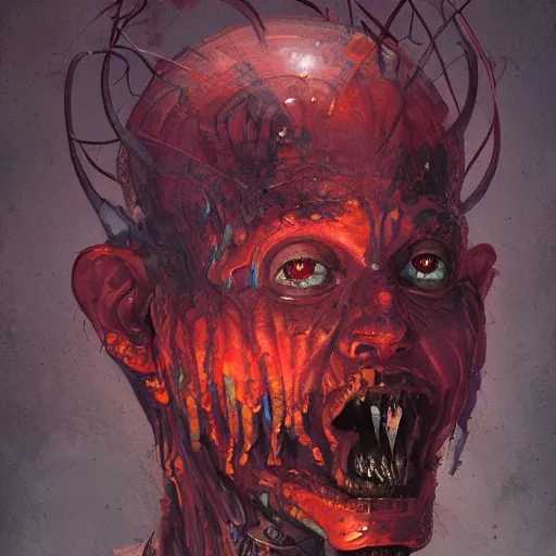 Image similar to colored demons coming out of human head, detailed intricate ink illustration, dark atmosphere, detailed illustration, hd, 4k, digital art, overdetailed art, concept art, by greg rutkowski, by loish, complementing colors, Trending on artstation, deviantart