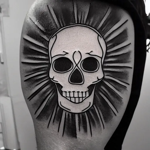 Image similar to tattoo design, stencil, tattoo stencil, traditional, a world famous tattoo of a geometric skull with a galaxy coming out of the top of its head-s 100