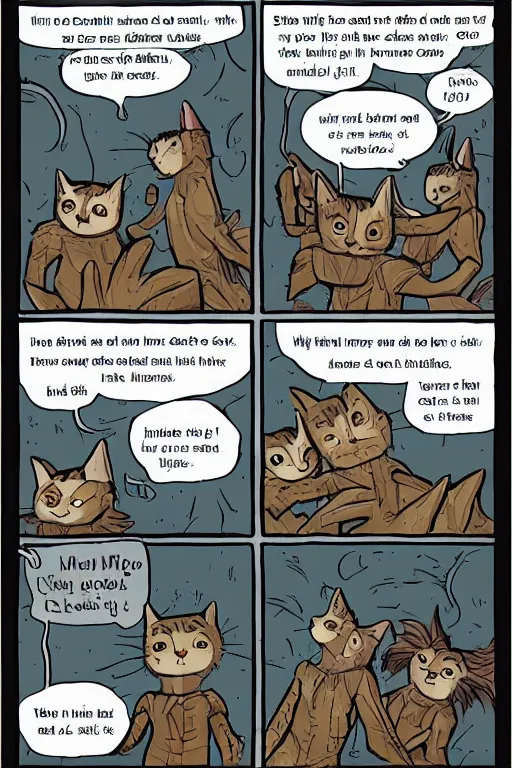 Image similar to a graphic novel comic about cats in a fantasy world, by mike holmes, webcomic, cartoon