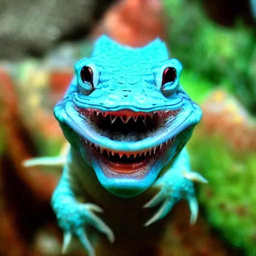 Image similar to very happy small aquatic dragon smiling with joy