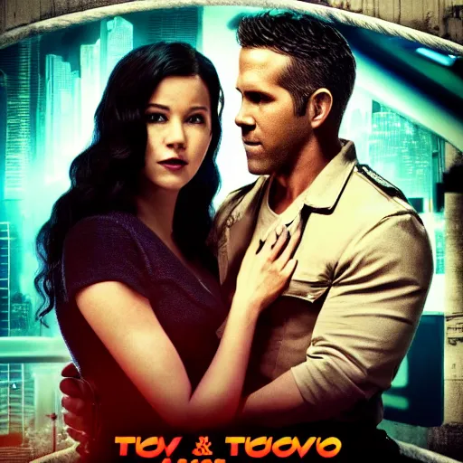 Image similar to poster for a romantic movie featuring ryan reynolds as sgt chase meeting the love of his life tiffany in prison, cyberpunk setting, 4 k resolution, on on imax