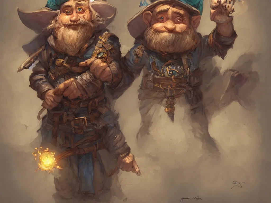 Image similar to a gnome wizard, by justin gerard and jean baptiste monge, digital art, realistic painting, dnd, character design, trending on artstation