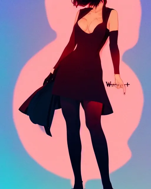 Prompt: style of ilya kuvshinov, artgerm, conrad roset : : gorgeous mary elizabeth winstead : : evil sorceress, swirling black magic, black dress : : symmetrical face, symmetrical eyes : : full body pose : : gorgeous red hair : : cinematic lighting : :