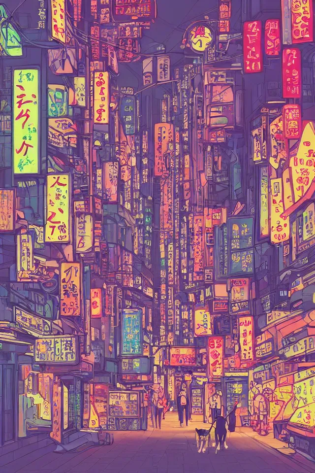 Prompt: a portrait of a shiba inu dog walking through neon streets of tokyo, in the style of studio ghibli, artistic, highly detailed