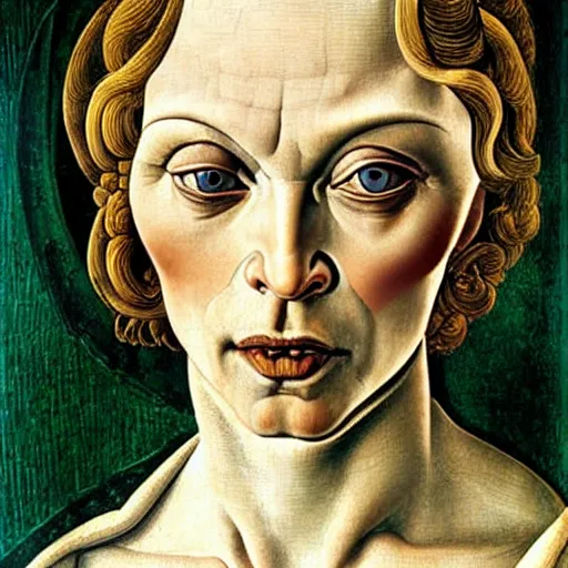 Prompt: madonna as gollum, elegant portrait by sandro botticelli, detailed, symmetrical, intricate