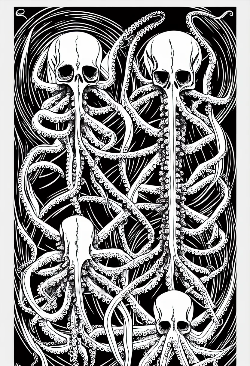 Prompt: fillmore concert poster, realistic symmetrical octopus skeleton, vector art, sticker design, 8k, highly detailed