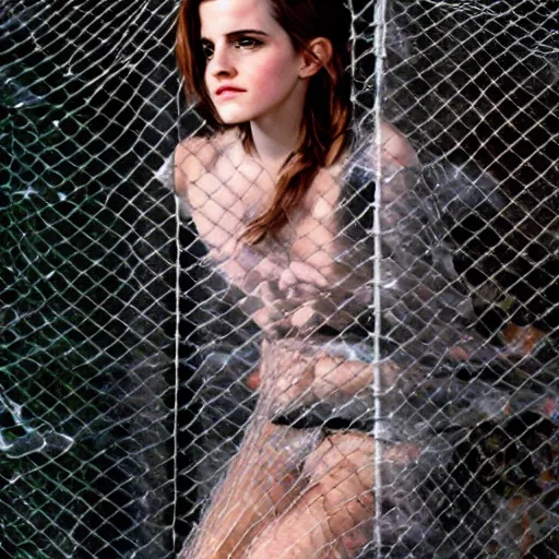 Image similar to annoying emma watson wrapped up in and trapped in a net