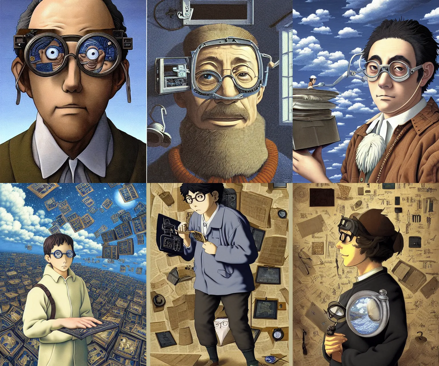 Prompt: stunning portrait of confident inventor, 1 7 th century, old mailbag, broken goggles, digital art by rob gonsalves, still from studio ghibli