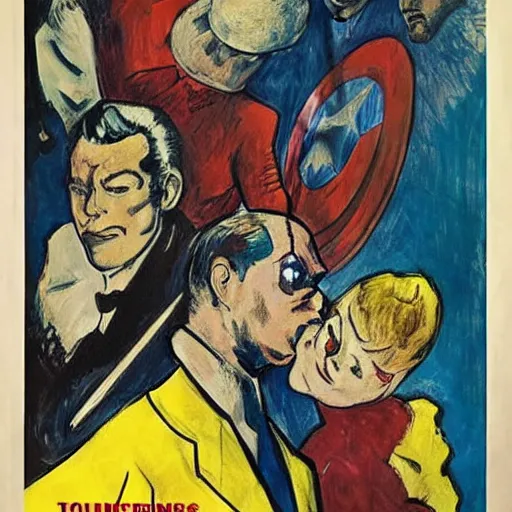 Image similar to Poster of the Avengers movie by Toulouse-Lautrec