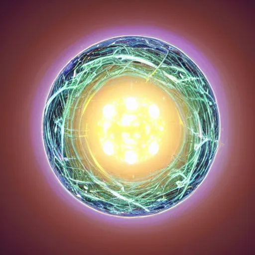 Prompt: a glowing orb of energy floating in mid - air, the inside is like a giant star - gate with portals to other spaces and dimensions, photorealistic