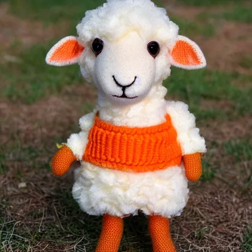 Image similar to cute sheep using orange inmate clothes