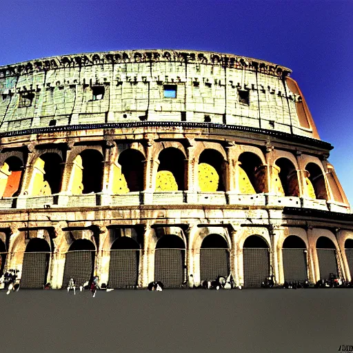 Prompt: the Colosseum as an overflowing trash can in Rome, HD, style of Matisse