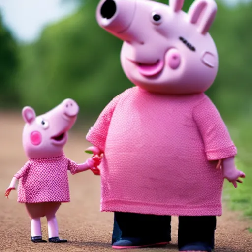 Image similar to portrait photo still of real life peppa pig, 8 k, 8 5 mm f 1. 8