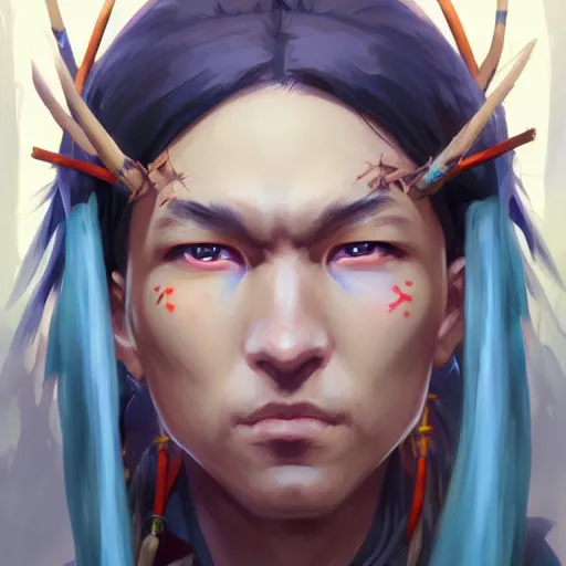 Prompt: anime portrait of a American native shaman by Stanley Artgerm Lau, WLOP, Rossdraws, James Jean, Andrei Riabovitchev, Marc Simonetti, and Sakimichan, trending on artstation