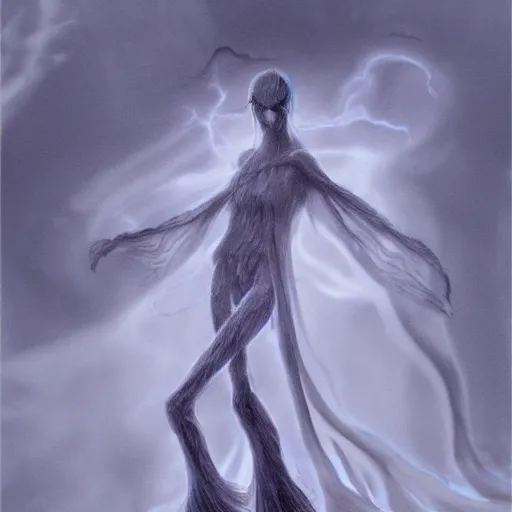 Prompt: concept designs for an ethereal ghostly wraith like figure made from wispy shadows with a squid like parasite latched onto its head and long tentacle arms that flow lazily but gracefully at its sides like a cloak while it floats around a frozen rocky tundra in the snow searching for lost souls and that hides amongst the shadows in the trees, this character has hydrokinesis and electrokinesis for the resident evil village video game franchise with inspiration from the franchise Bloodborne and the mind flayer from stranger things on netflix in the style of a marvel comic