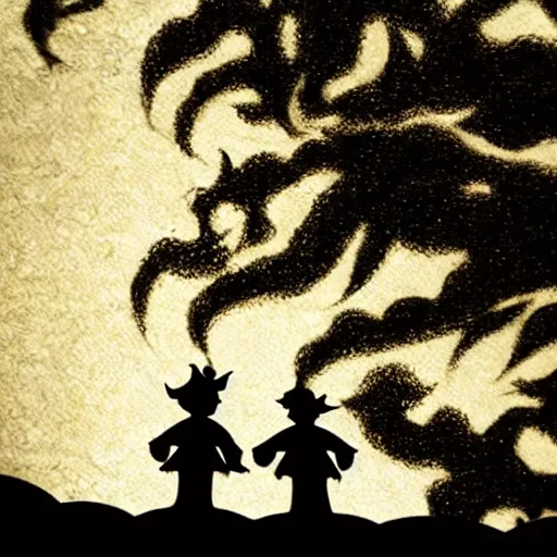 Image similar to silhouette of peter pan and captain hook