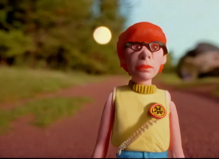 Image similar to 1 9 8 0 s cinematic screenshot cinestill portrait of a stop motion claymation film, moonrise kingdom, shallow depth of field, 1 8 mm, f 1. 8