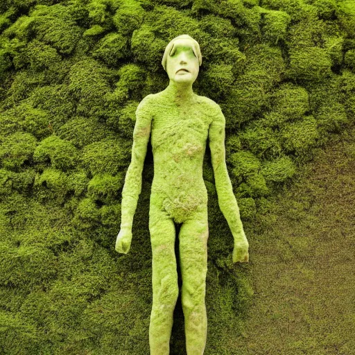 Image similar to a human figure made of moss and flowers