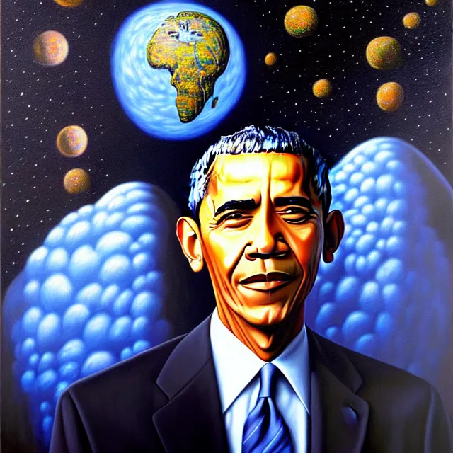 Image similar to an oil on canvas portrait painting of obama, surrealism, surrealist, cosmic horror, rob gonsalves, high detail