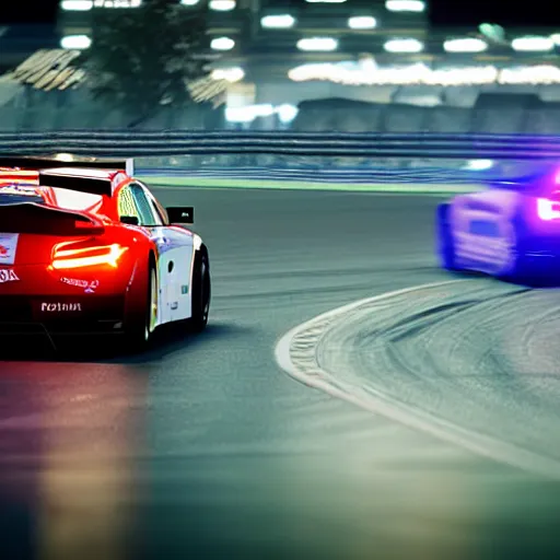 Prompt: Start of a GT3 race at Suzuka during night, cinematic, realistic