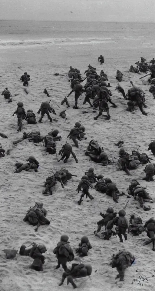 Image similar to omaha beach d day spongebob squarepants colorized photograph