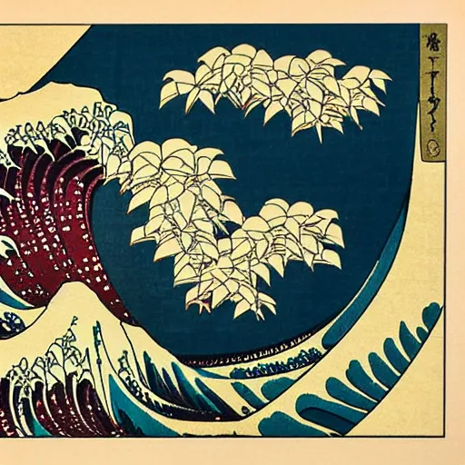 Image similar to famous ukiyo - e art by hokusai, museum piece, beautiful japanese woodblock art