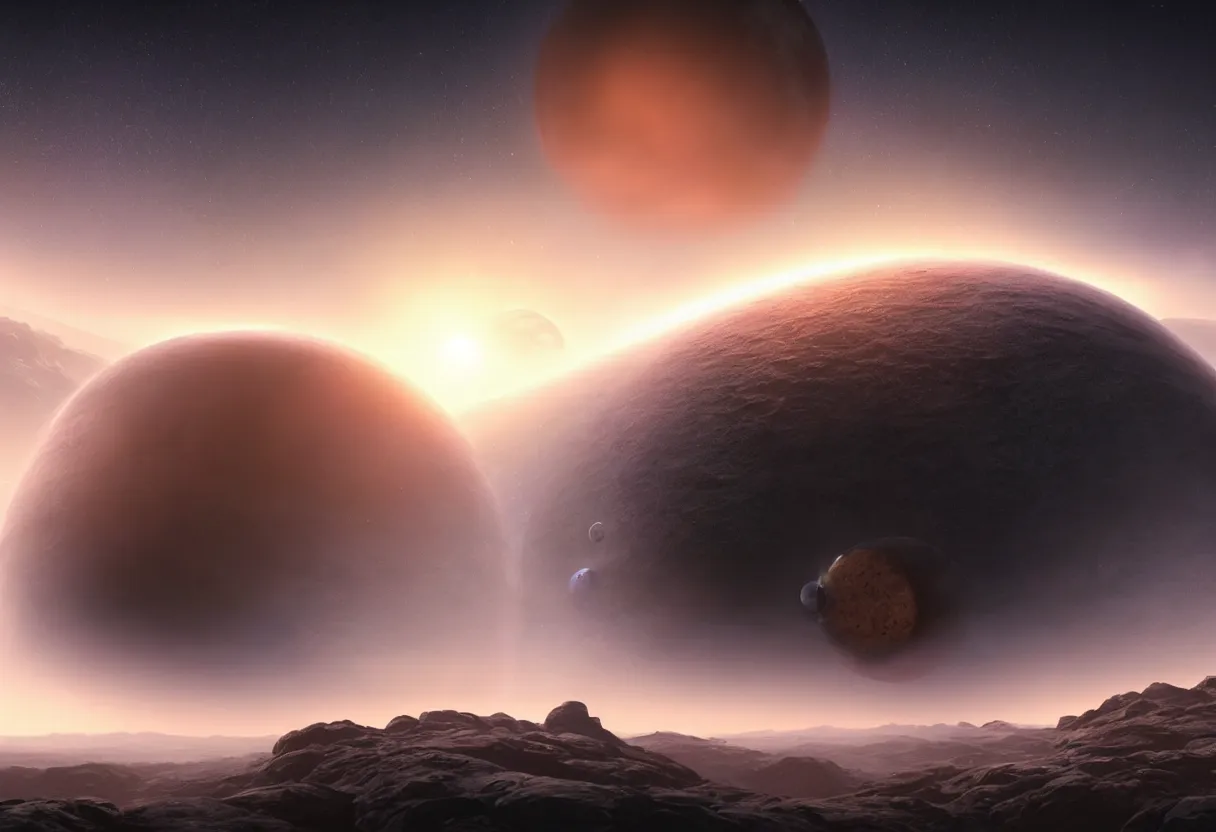 Image similar to planetary view of alien planet atmosphere matte painting, beautiful render, octane render, concept art