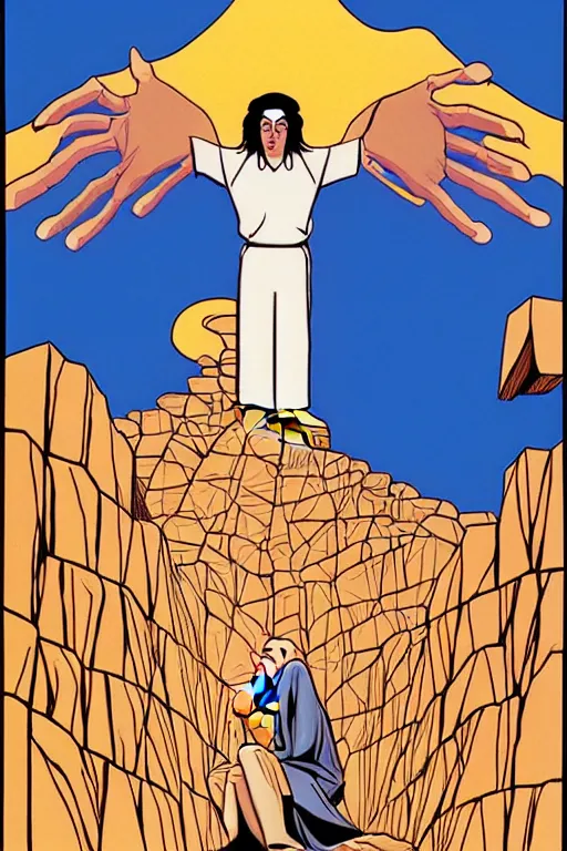 Image similar to moses againts god, realistic, art by tafy laplanche, colored by hiroshi nagai