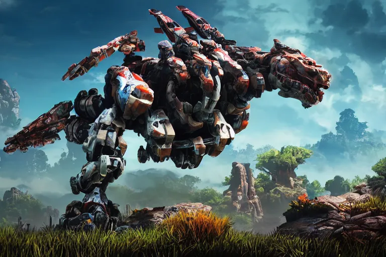 Image similar to shellsnapper machine mecha animal beast robot of horizon forbidden west horizon zero dawn bioluminiscence global illumination ray tracing hdr fanart arstation by sung choi and eric pfeiffer and gabriel garza and casper konefal