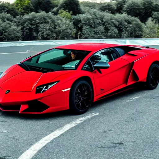 Image similar to awesome photograph of a red panda driving a lamborghini, 4k