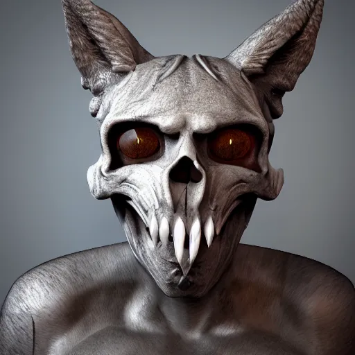 Image similar to highly detailed render of a man wearing a skull fox mask, full body, two arms two legs, vray render, unreal engine, highly detailed faces, thin body,