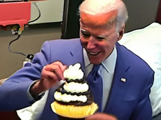 Image similar to Joe Biden in the icu with a man throwing a cupcake at him