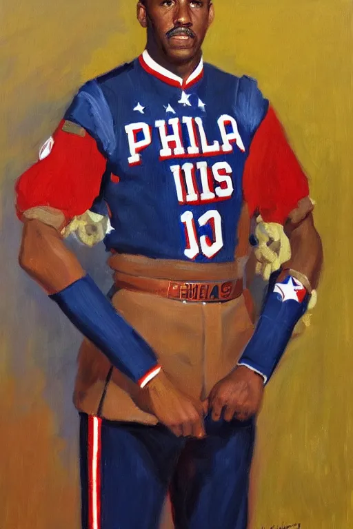 Prompt: full body portrait of the dictator of the philadelphia 7 6 ers, 1 9 5 5, in full military garb, oil on canvas by william sidney mount, trending on artstation