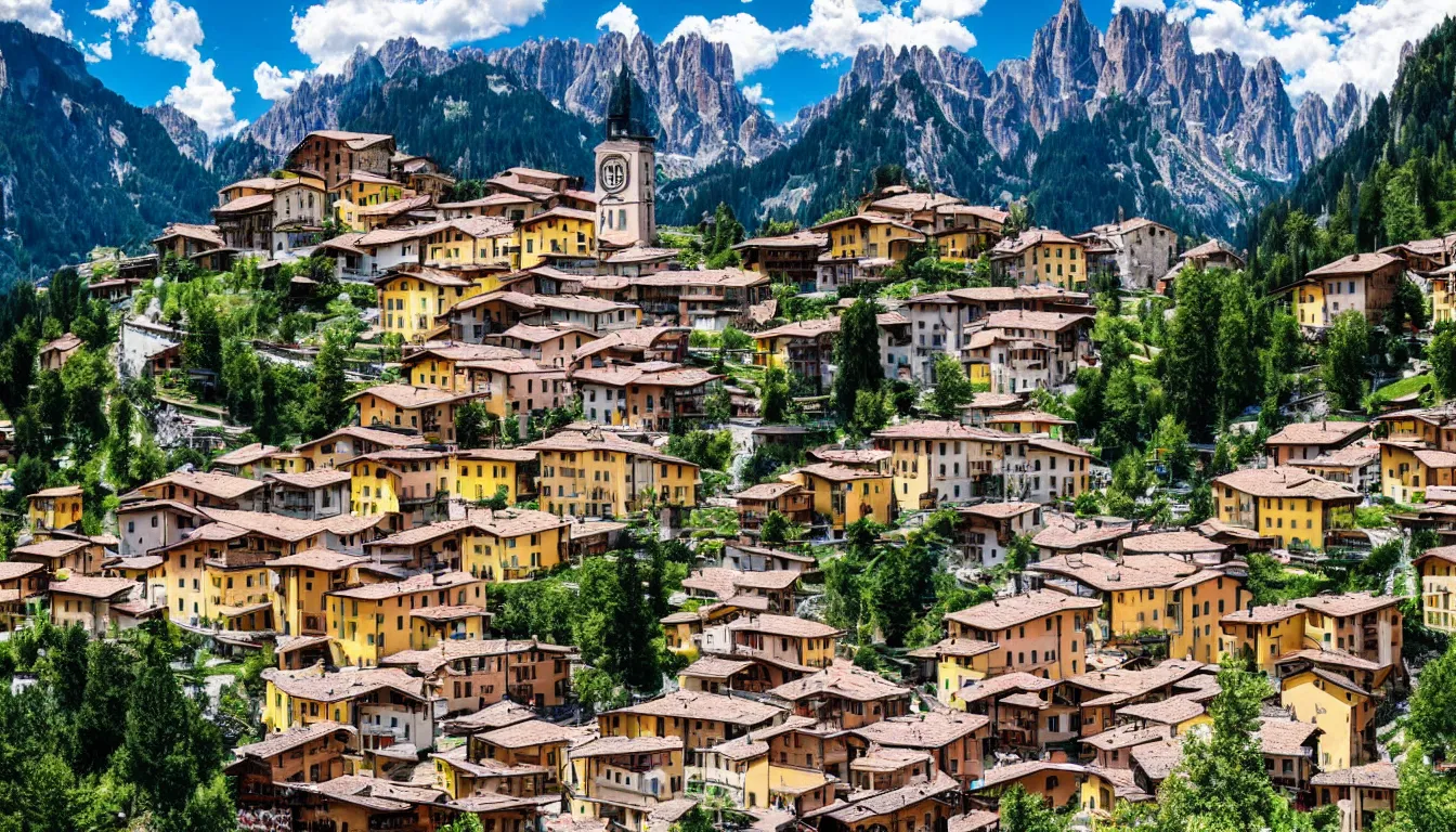 Image similar to an italian town in the dolomites mountains